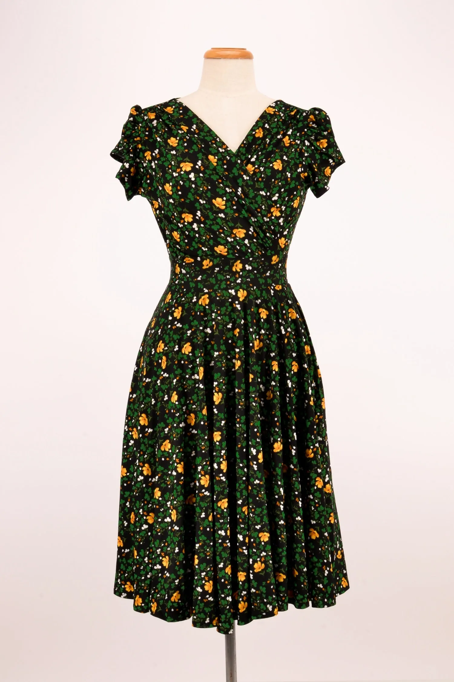 Green & Mustard Floral Jersey Dress