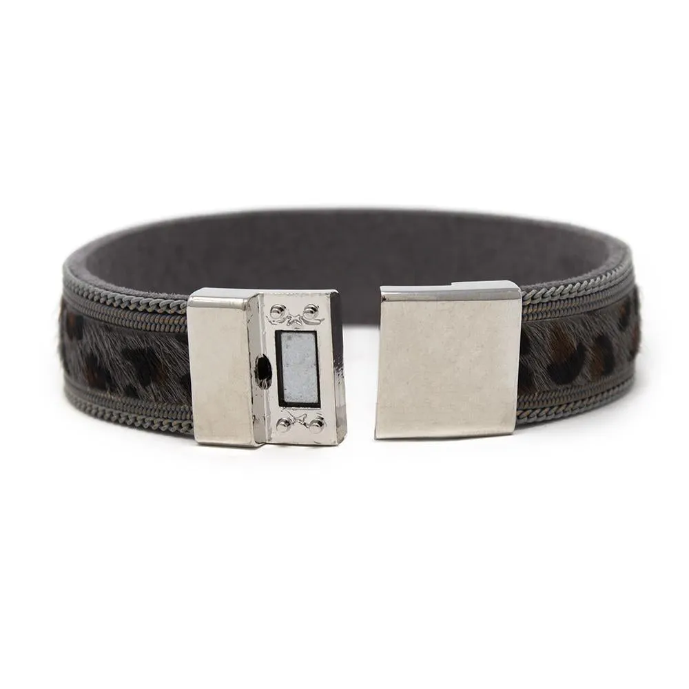 Grey Animal Print Leather Bracelet