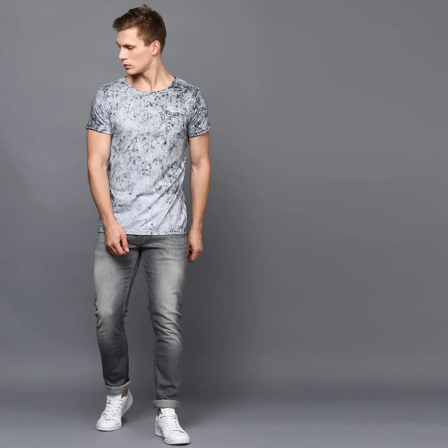 Grey Cloud Wash Basic T-Shirt