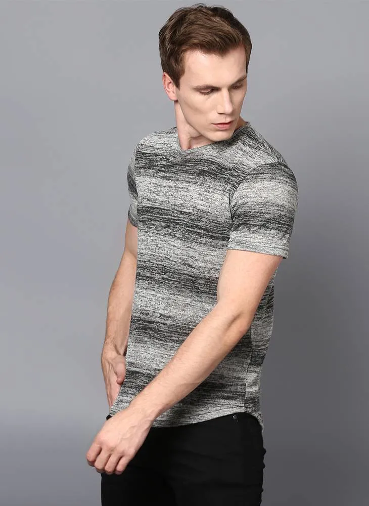 Grey Striped Crew Neck T-shirt