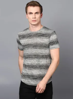 Grey Striped Crew Neck T-shirt