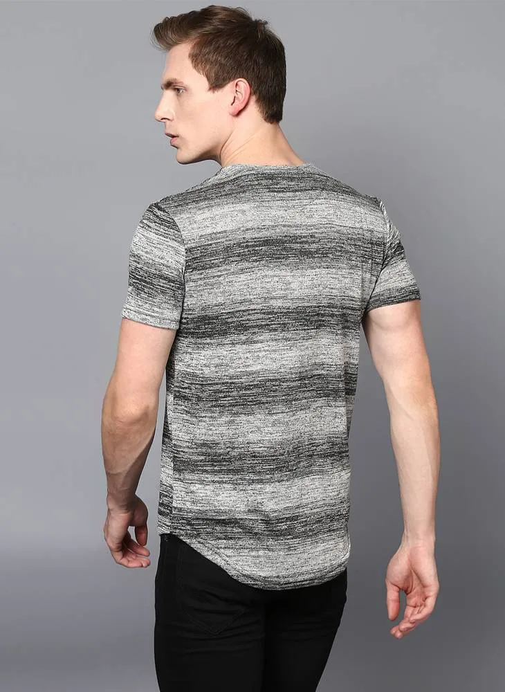 Grey Striped Crew Neck T-shirt