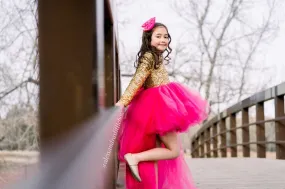 High Low Princess Couture Dress in Hot Pink and Gold