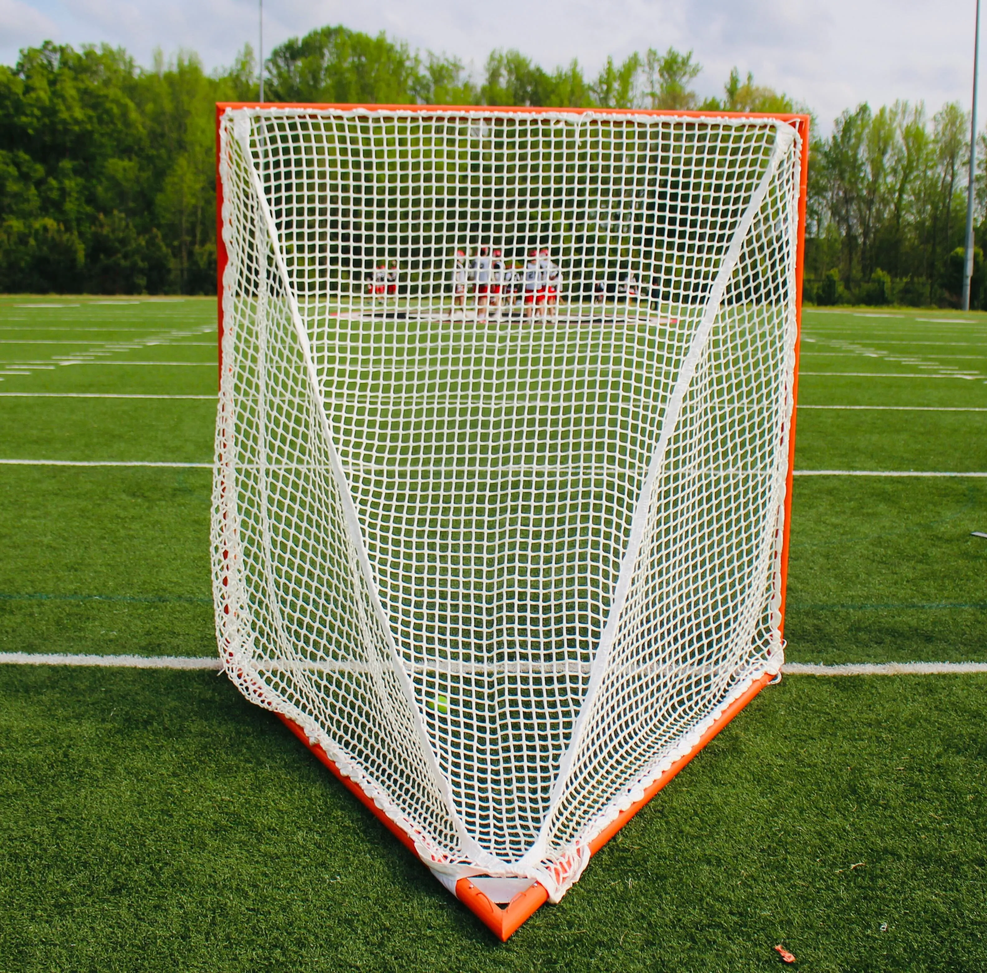 High School Practice Goal & 6mm or 7mm Net Combo, 59 lbs, 6'x6'x7', Posts w/ Lacing Rails by Crankshooter - Choice of White or B