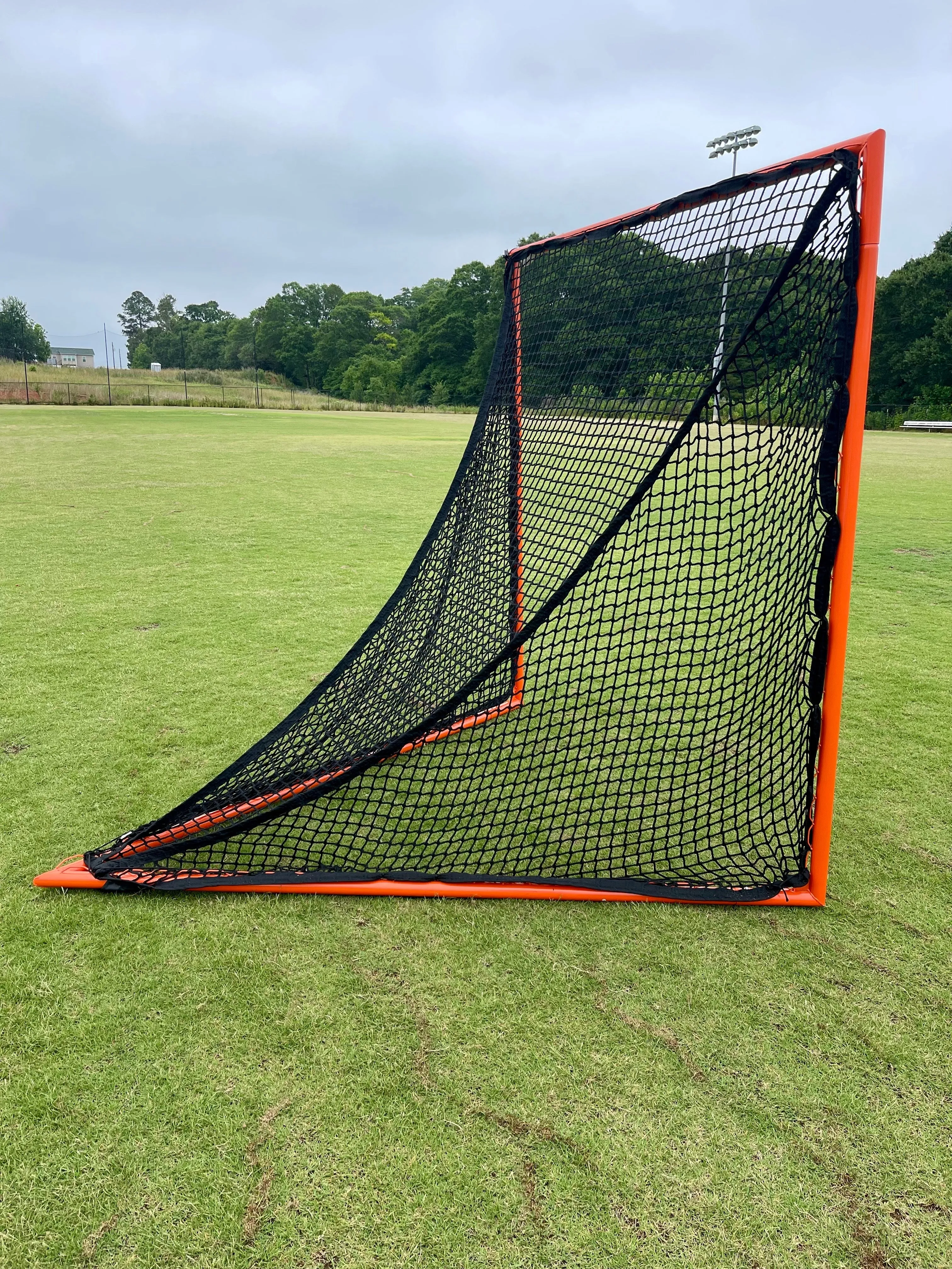 High School Practice Goal & 6mm or 7mm Net Combo, 59 lbs, 6'x6'x7', Posts w/ Lacing Rails by Crankshooter - Choice of White or B