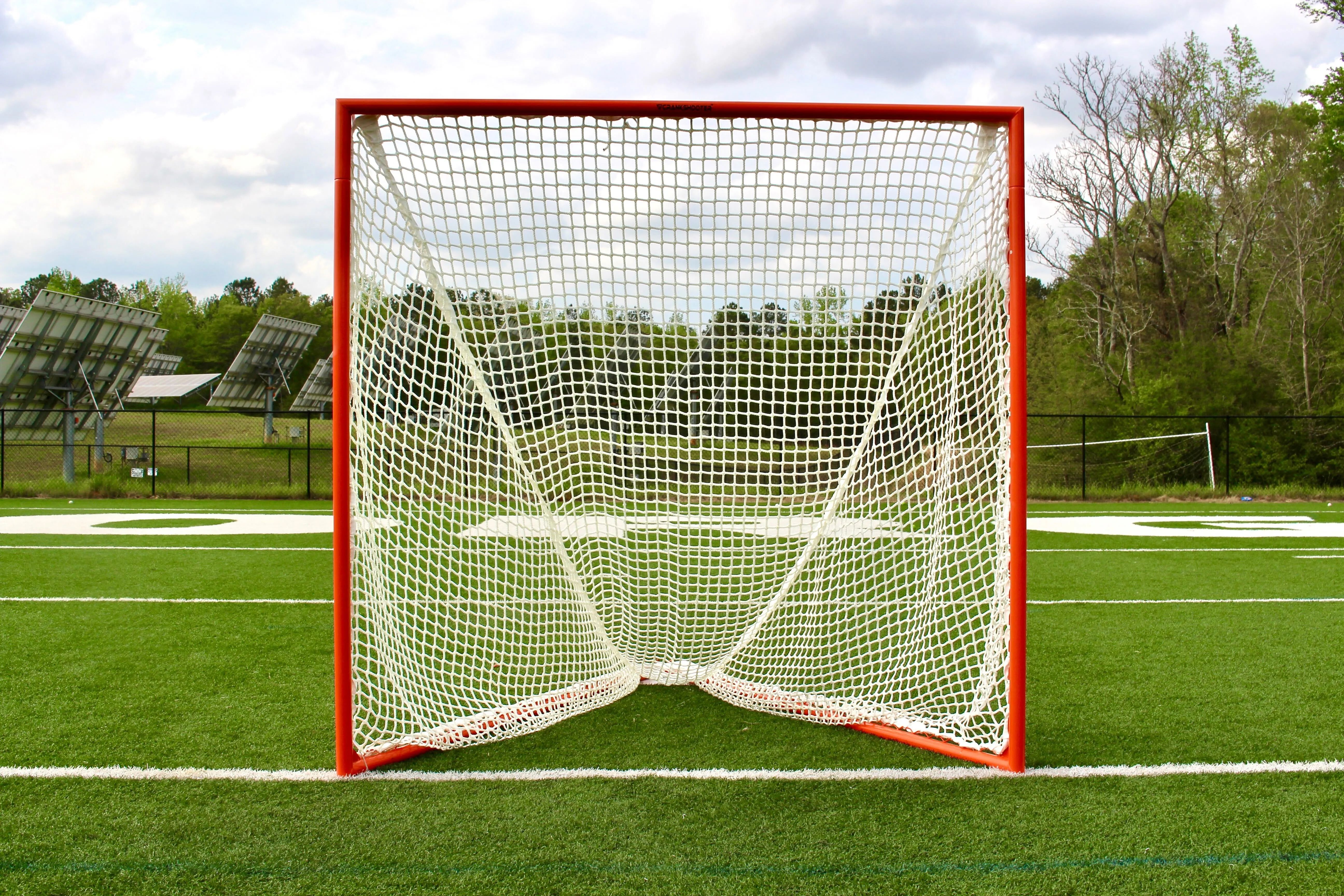 High School Practice Goal & 6mm or 7mm Net Combo, 59 lbs, 6'x6'x7', Posts w/ Lacing Rails by Crankshooter - Choice of White or B