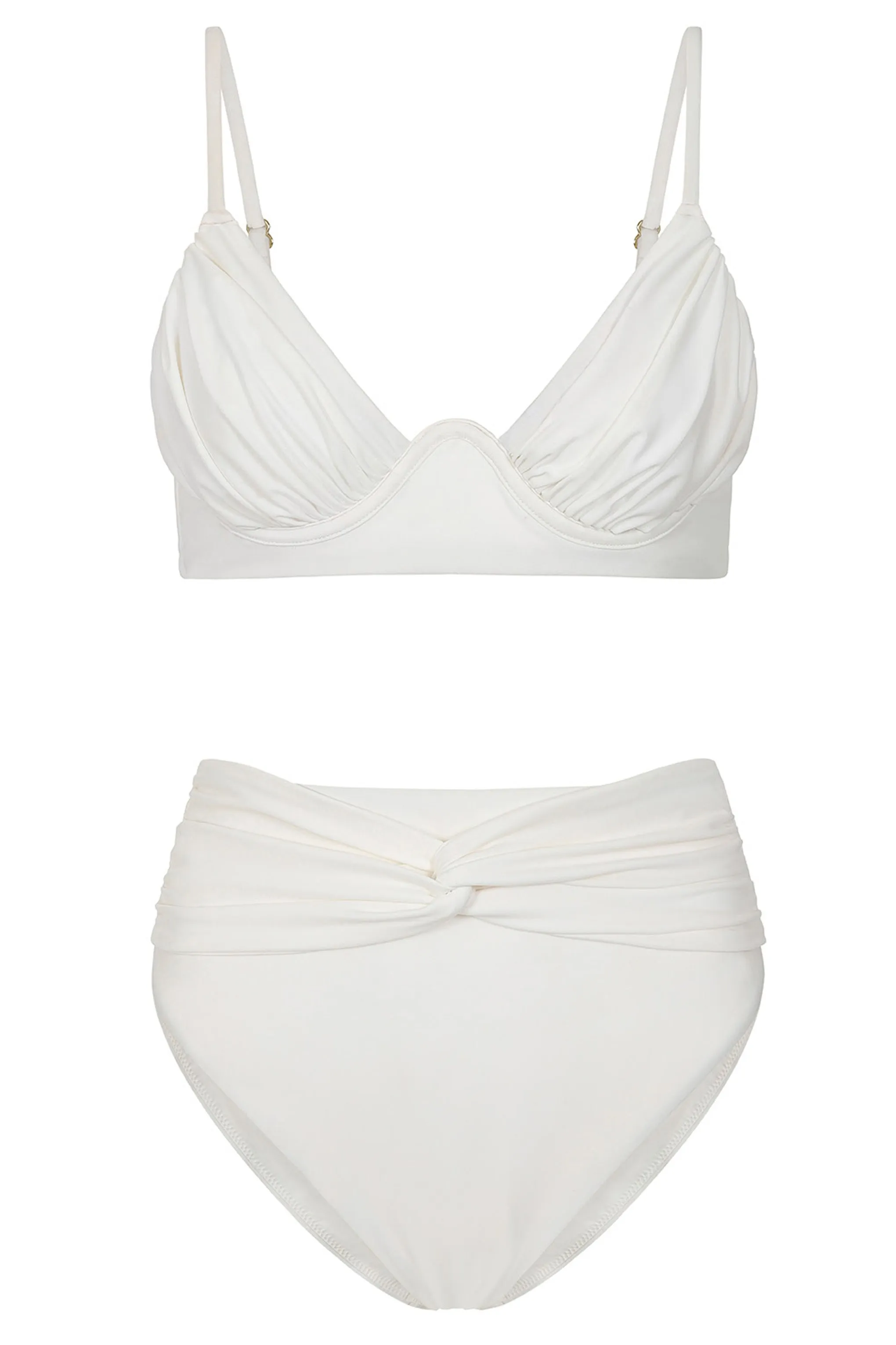 High Tide | White High Waisted Twist Front Bikini Bottoms