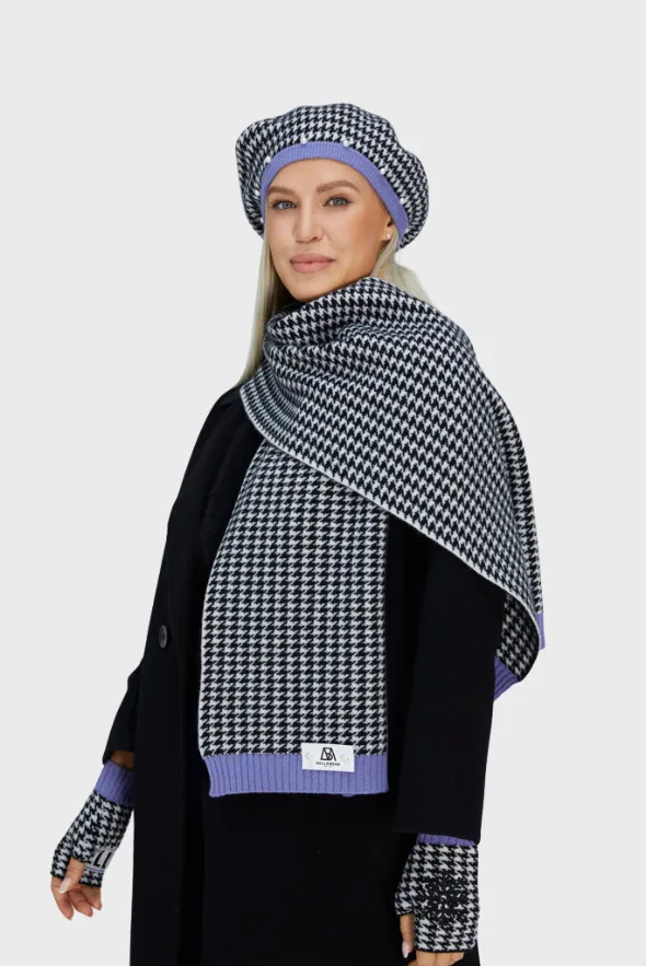 Houndstooth Cashmere Ribbed Scarves