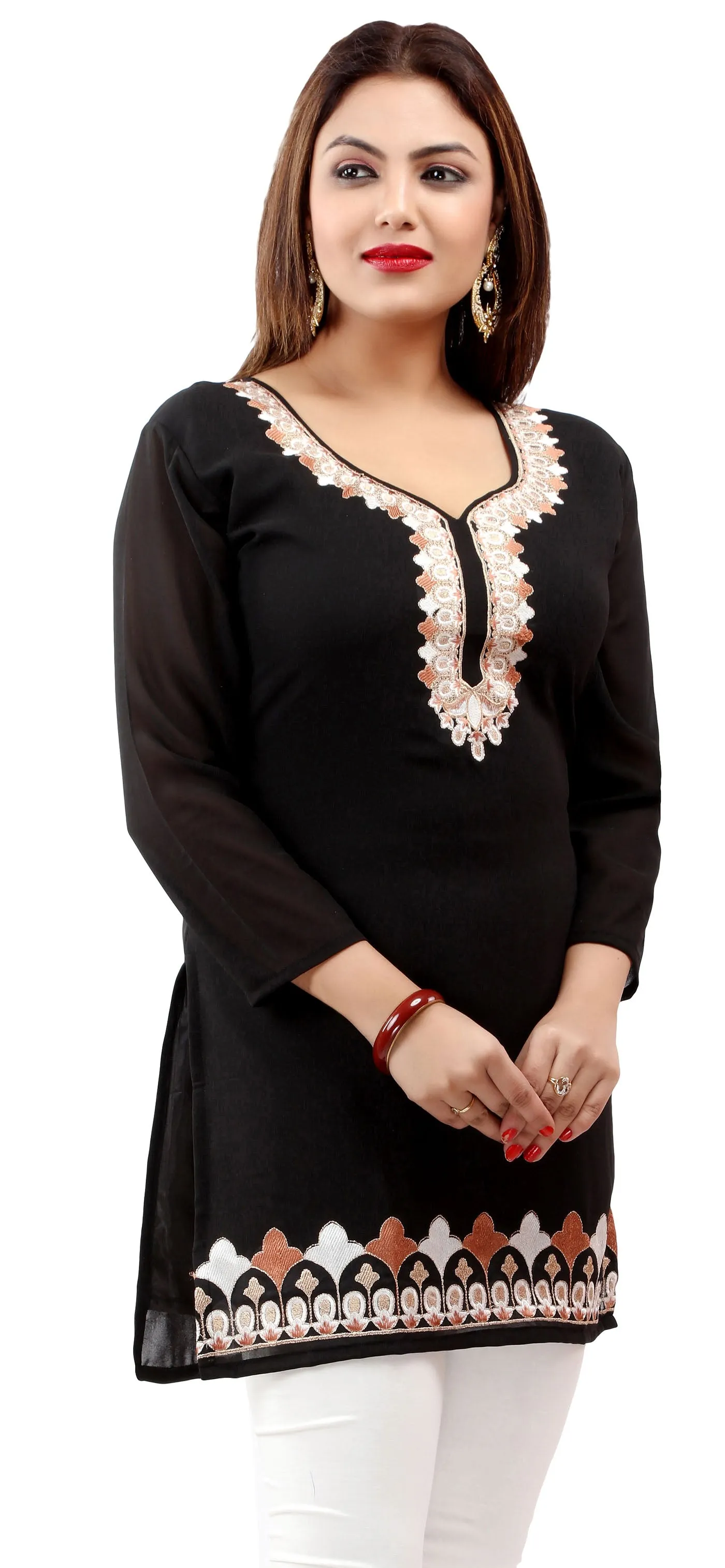 Indian Clothing Embroidered Kurti Women's Blouse (Black)