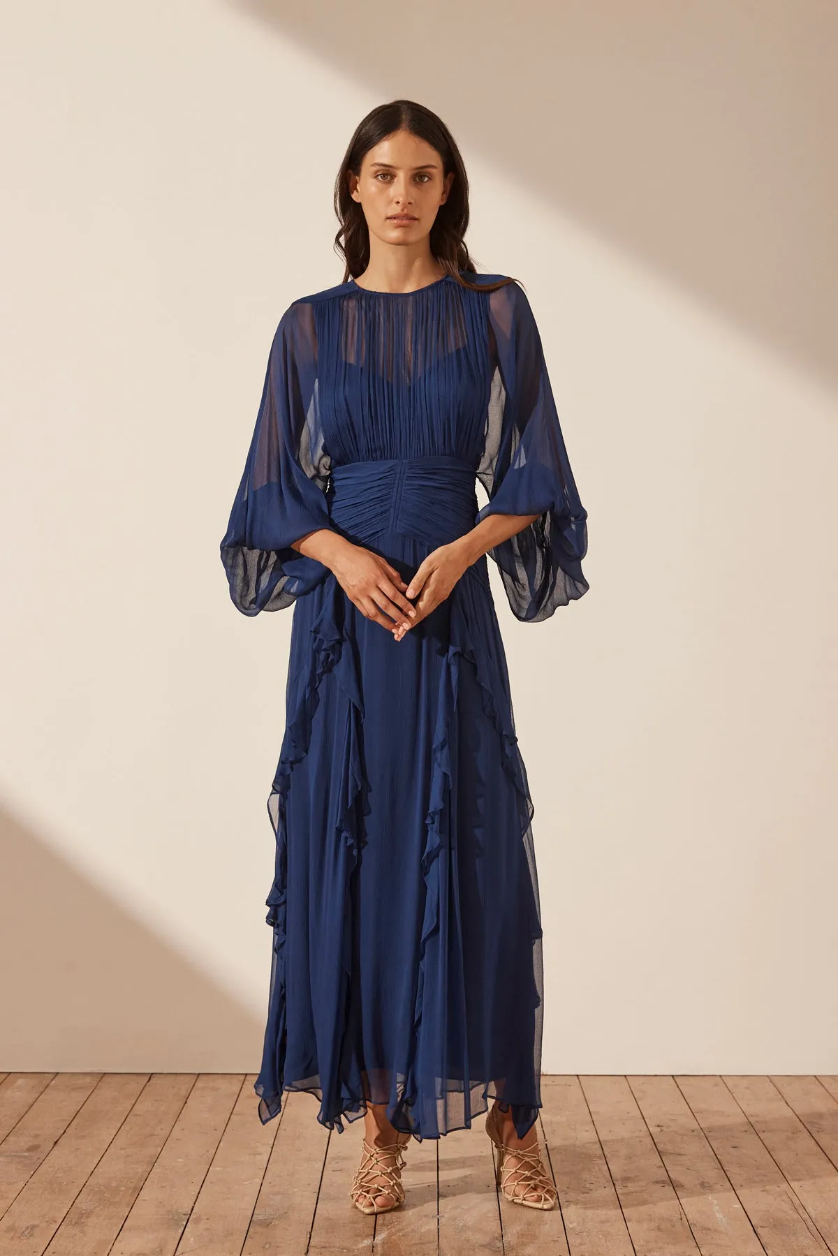 Isola Round Neck Balloon Sleeve Maxi Dress