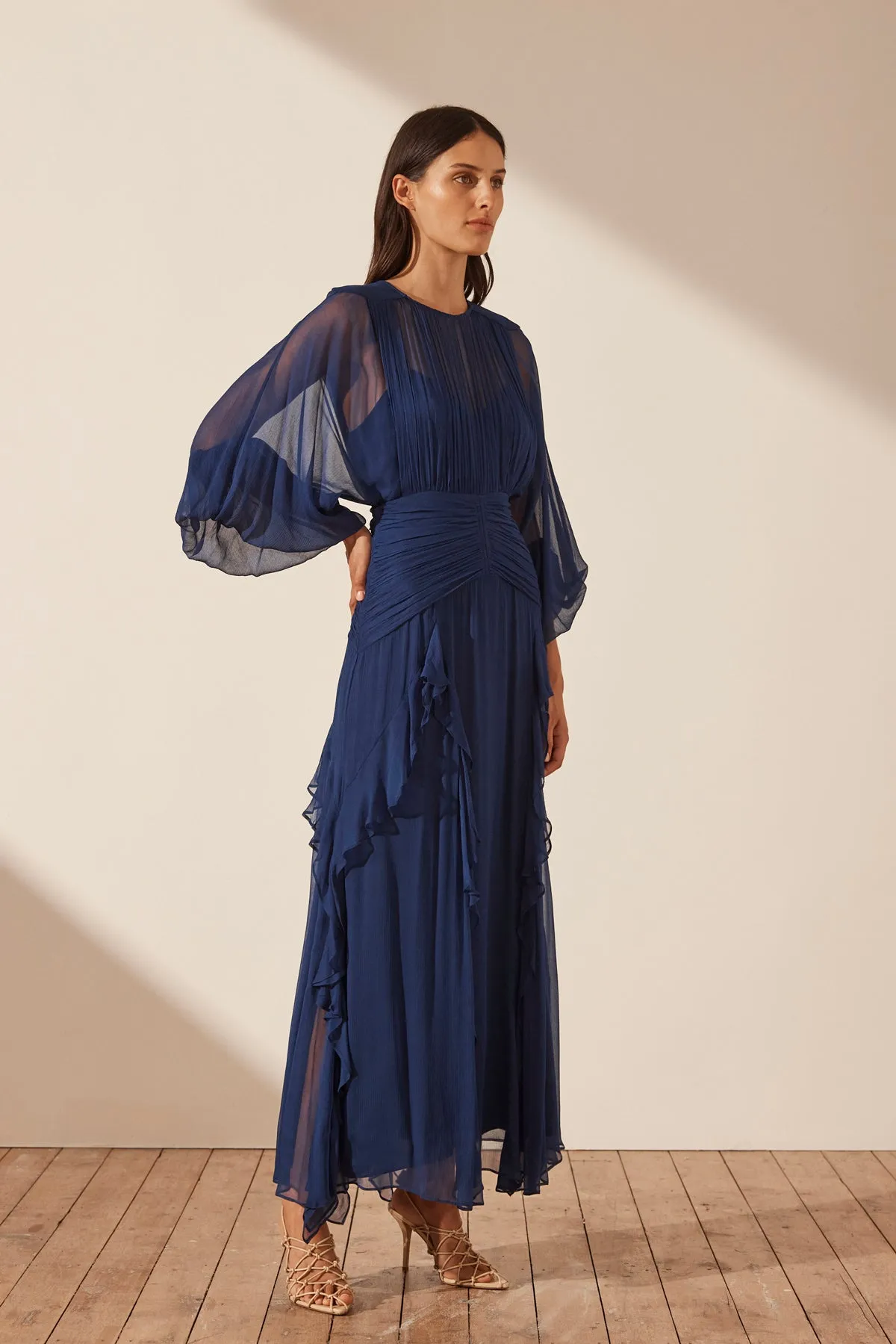 Isola Round Neck Balloon Sleeve Maxi Dress