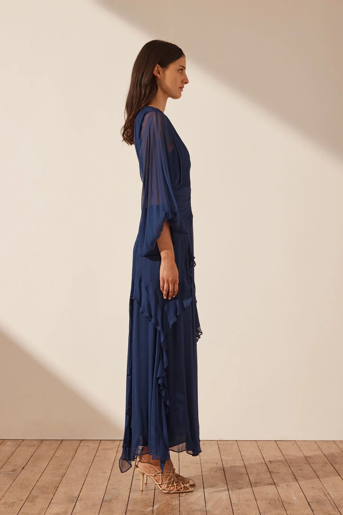 Isola Round Neck Balloon Sleeve Maxi Dress