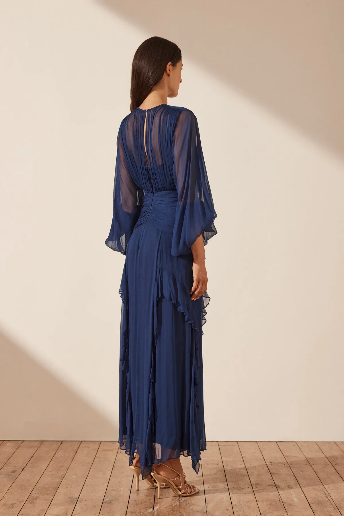 Isola Round Neck Balloon Sleeve Maxi Dress