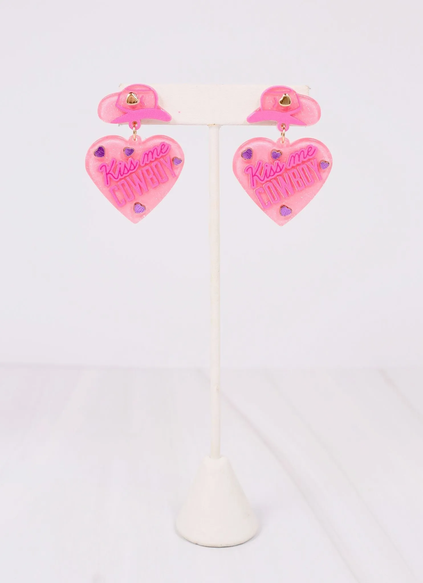 Kiss Me Cowboy Heart Earring PINK