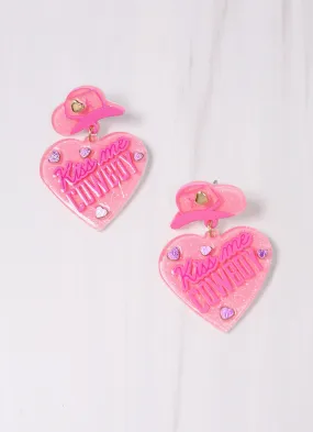 Kiss Me Cowboy Heart Earring PINK