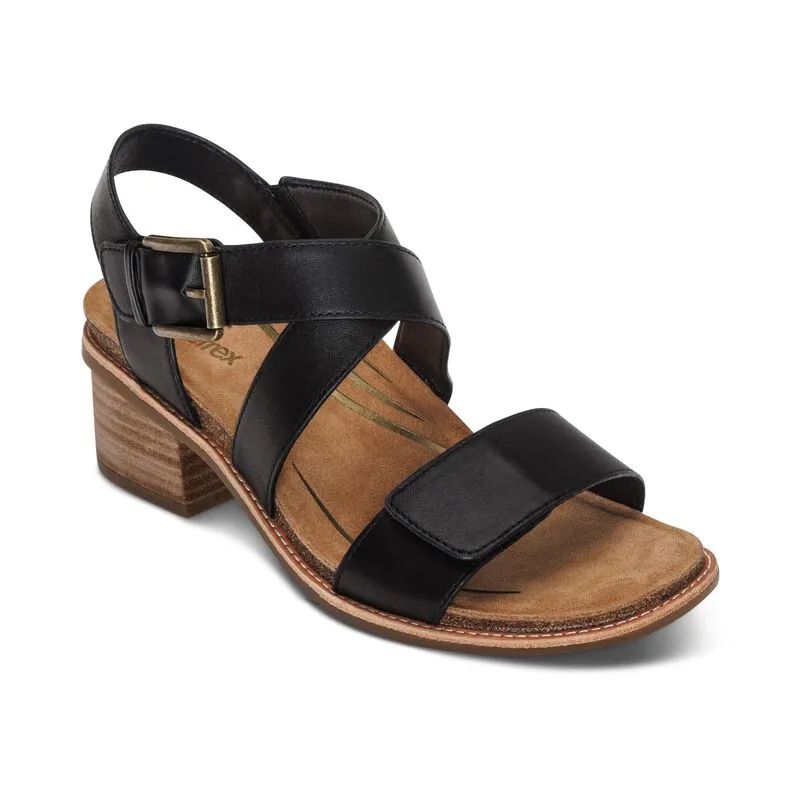  Kristin Adjustable Cross Strap Low Heel Sandal in Black  