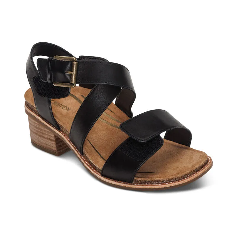  Kristin Adjustable Cross Strap Low Heel Sandal in Black  