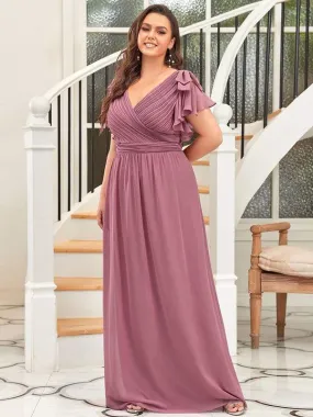 Long V-Neck Chiffon Dress Plus Size 16 Style 70907