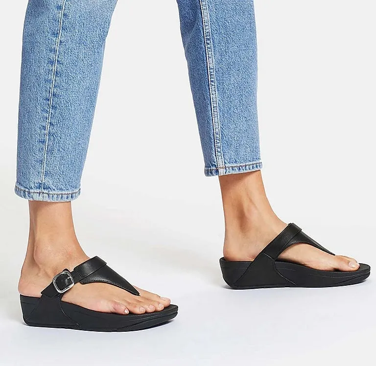  Lulu Toe Post Buckle Sandal in Black Leather  