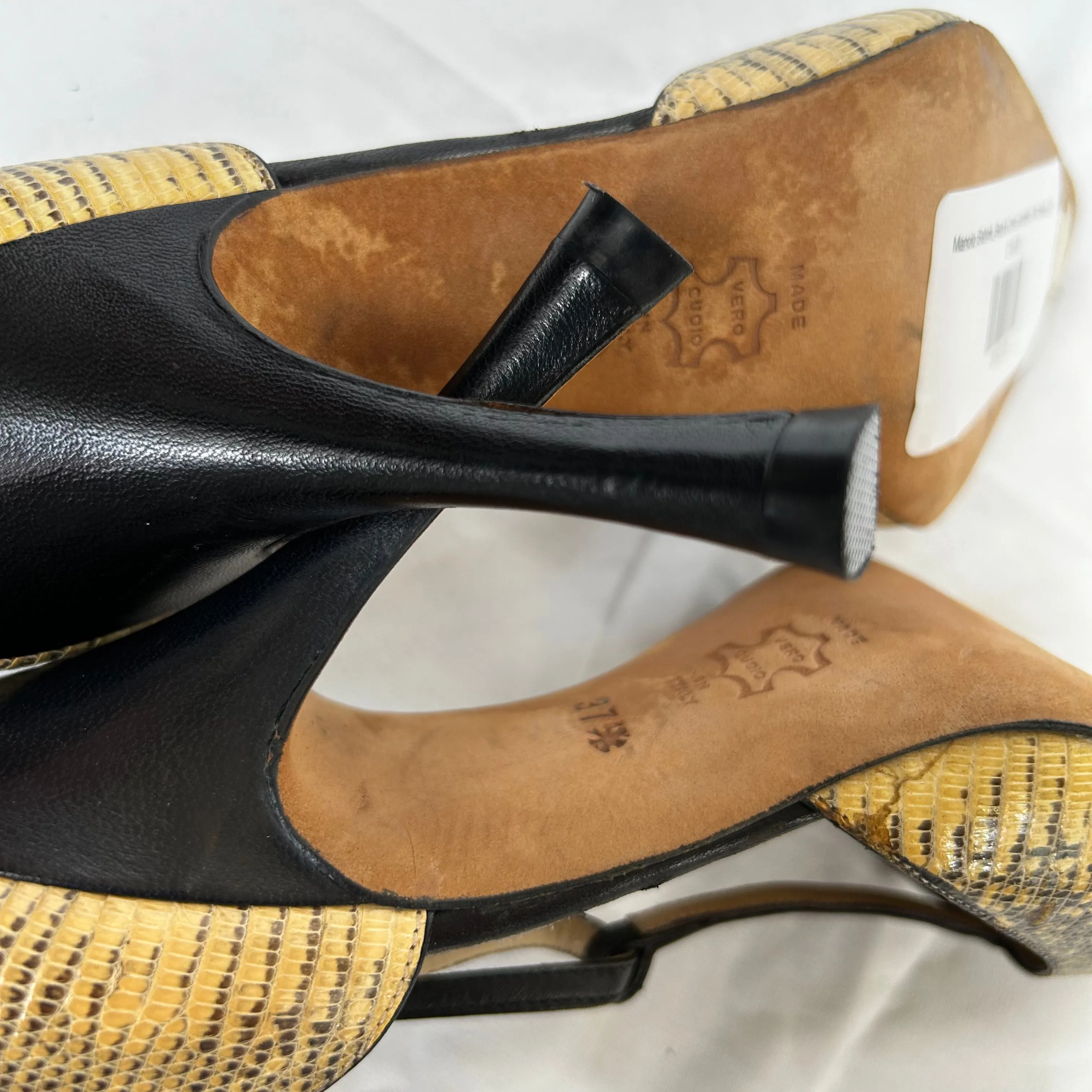 Manolo Blahnik Black & Cream Lizardskin T-Bar Heels 37.5