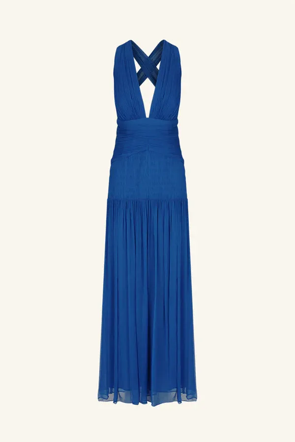 Maya Plunged Tie Back Midi Dress - Strong Blue