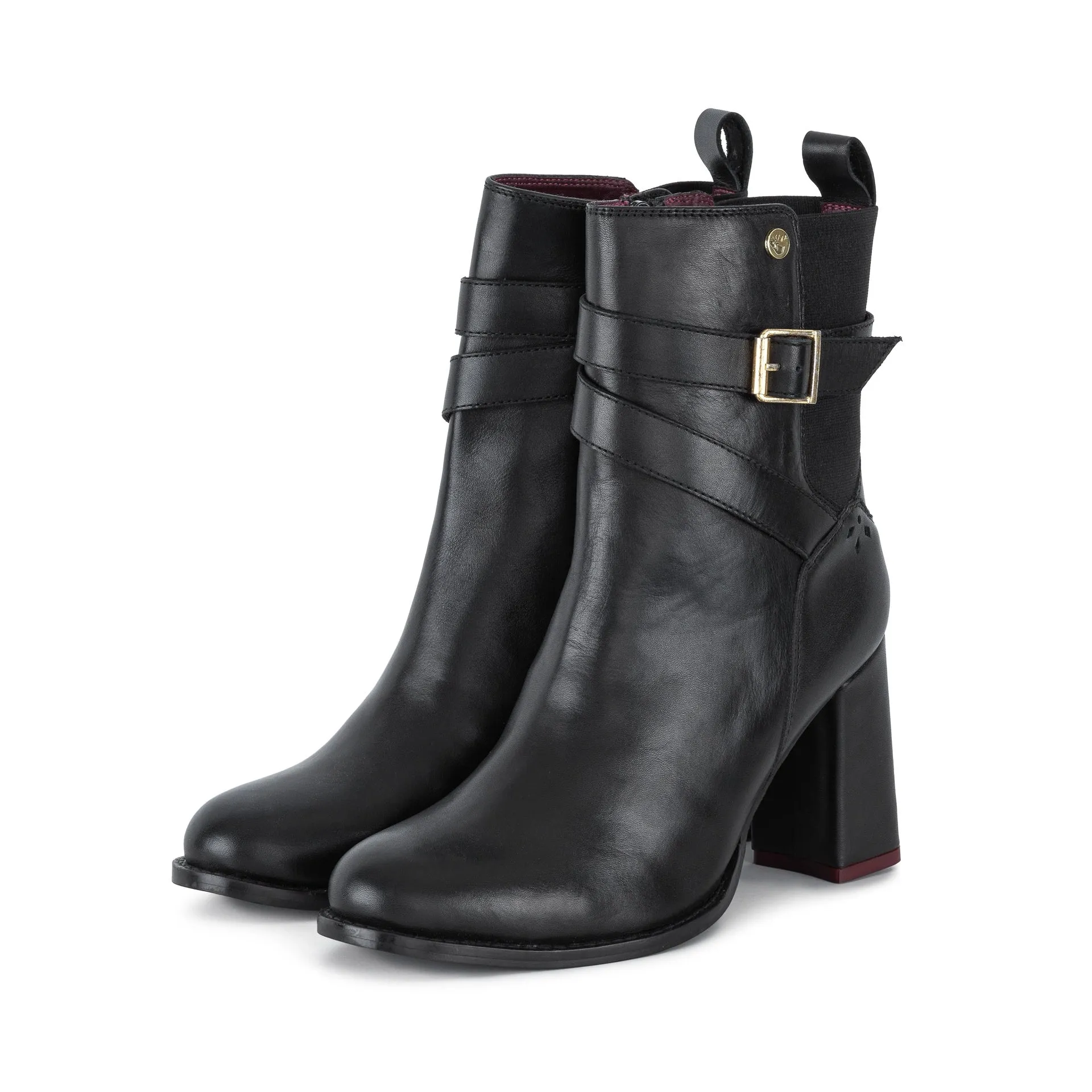 MEGAN BLACK HEELED STRAP BOOT