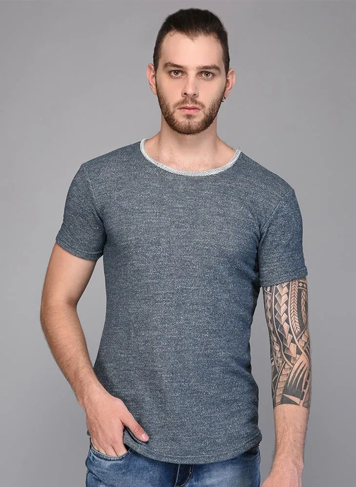 Melange Grey T-shirt with Contrast Rib