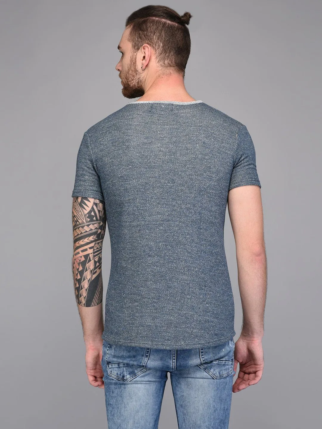 Melange Grey T-shirt with Contrast Rib