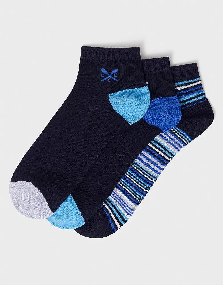 Men's 3 Pack Bamboo Trainer Socks - Navy Stripe from Crew Clothing Company