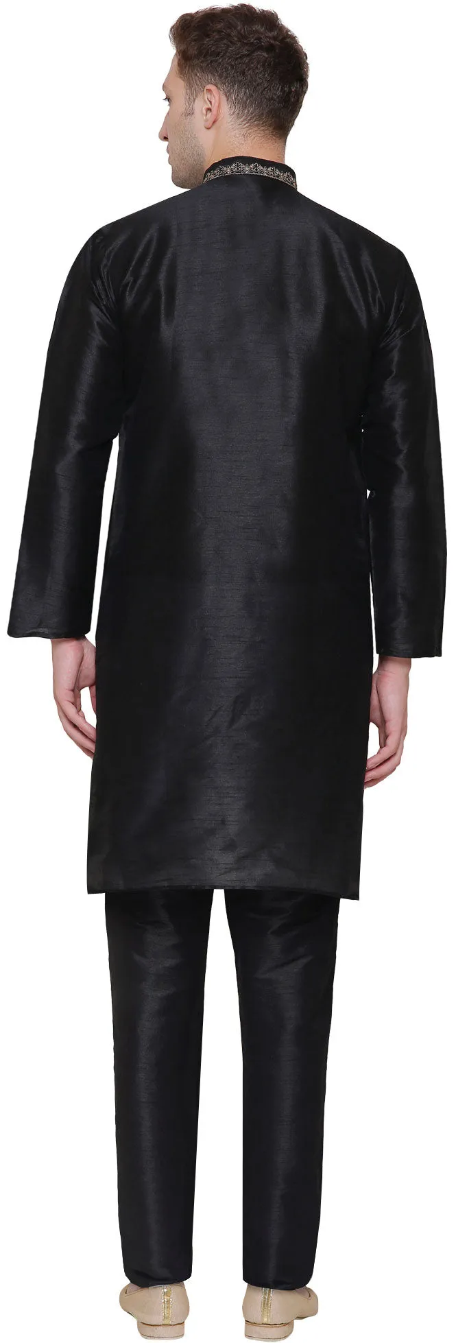 Mens Dupion Silk Kurta Pajama India Clothing (Black)