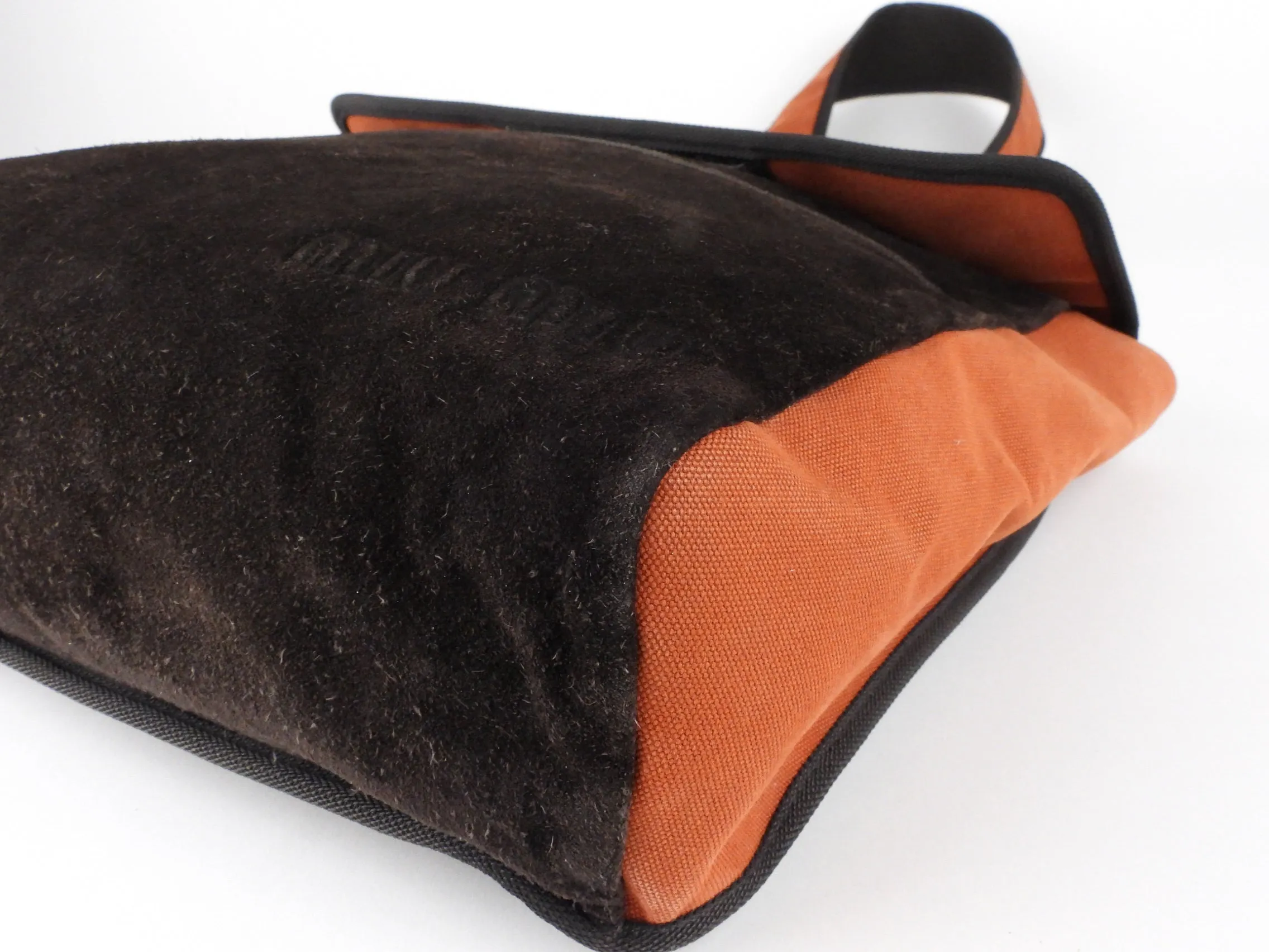 Miu Miu 1999 Vintage Brown Suede and Orange Nylon Shoulder Bag