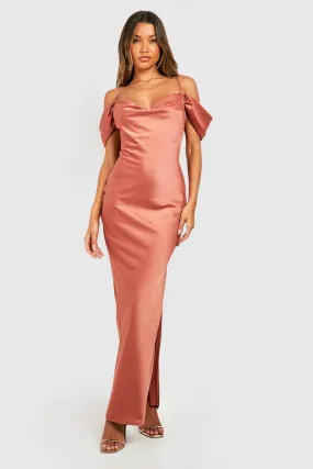 Mix And Match Satin Cold Shoulder Maxi Dress