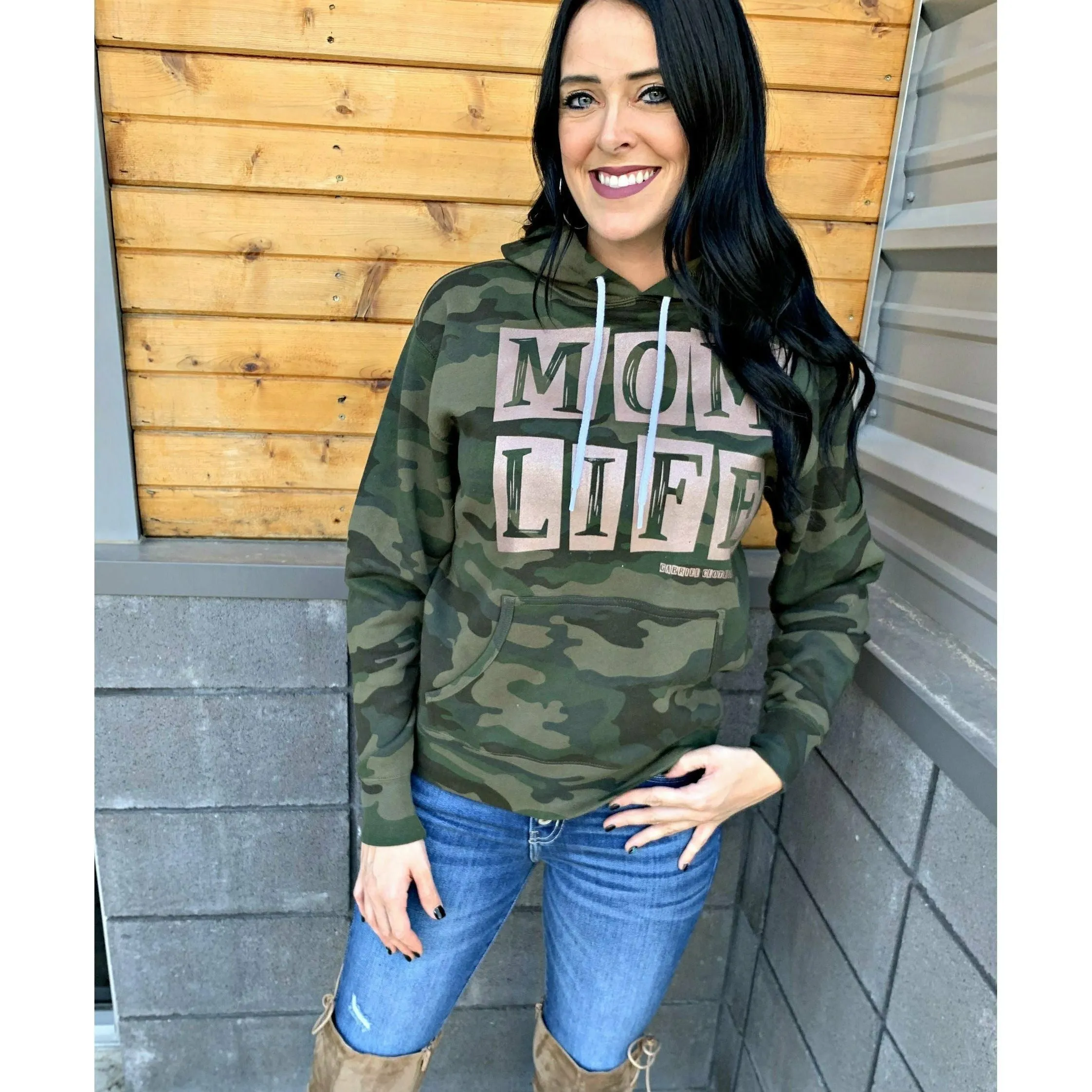 Mom life Camo Hoodie (rose gold ink)