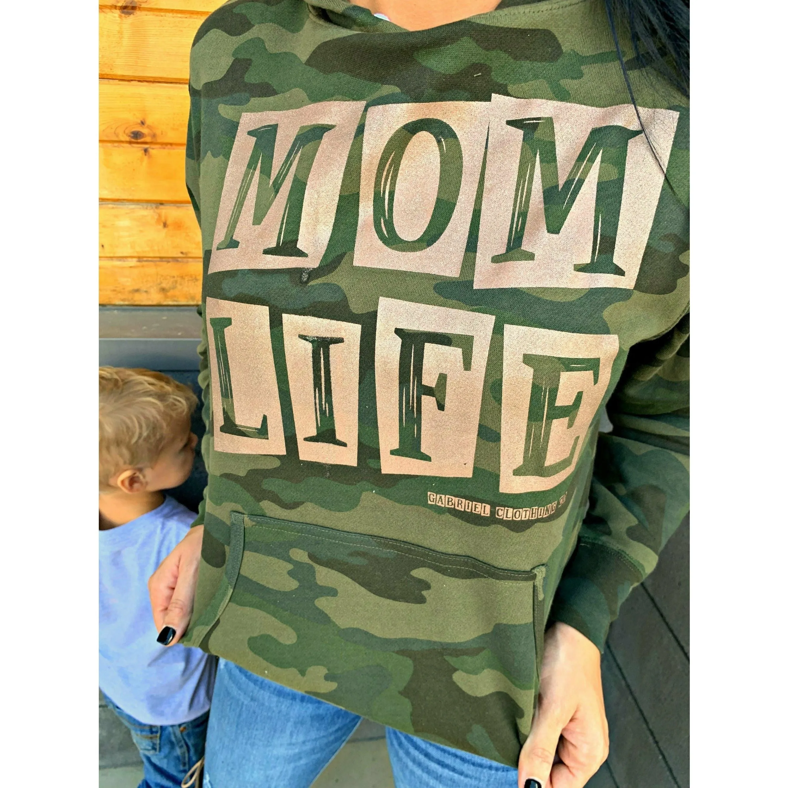 Mom life Camo Hoodie (rose gold ink)