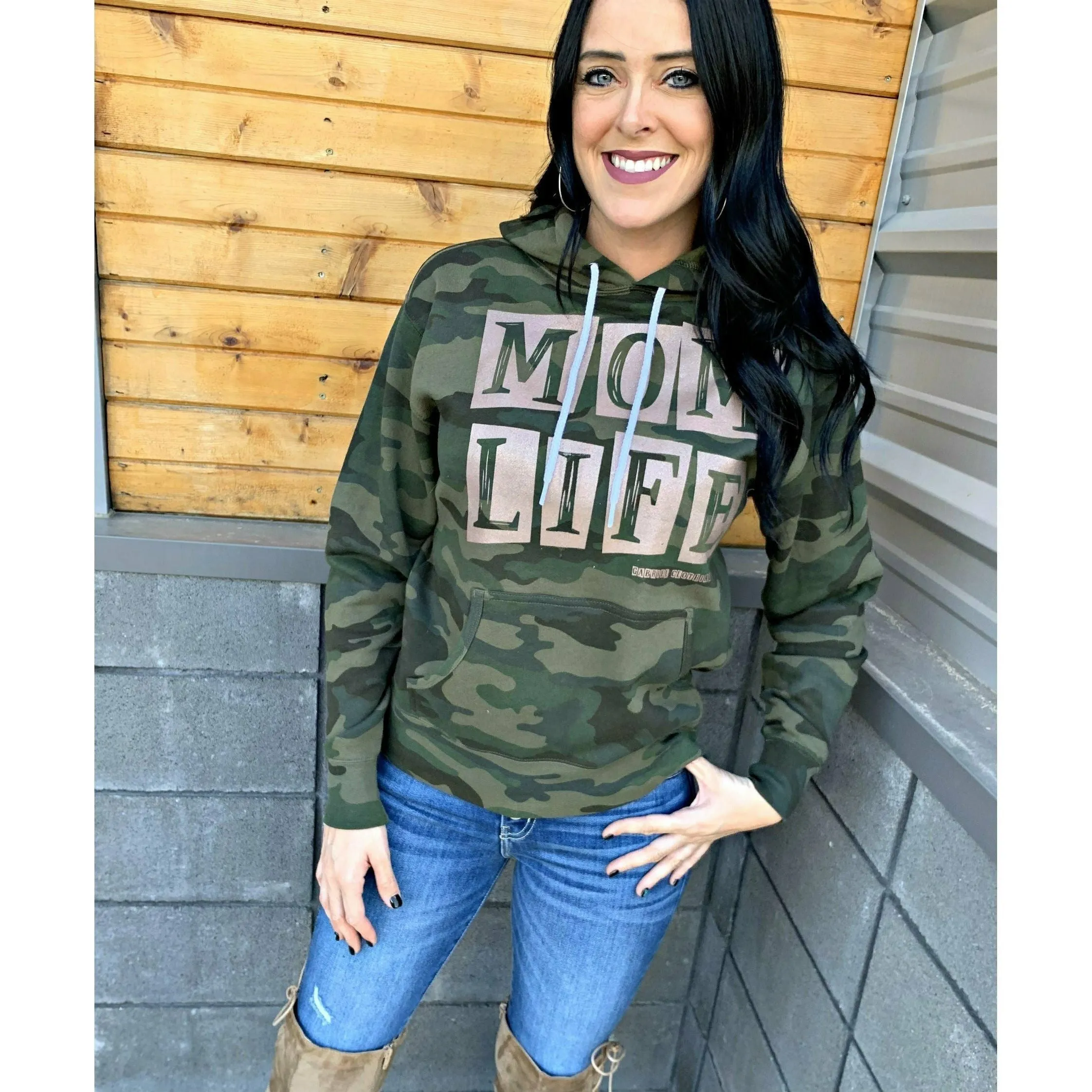 Mom life Camo Hoodie (rose gold ink)