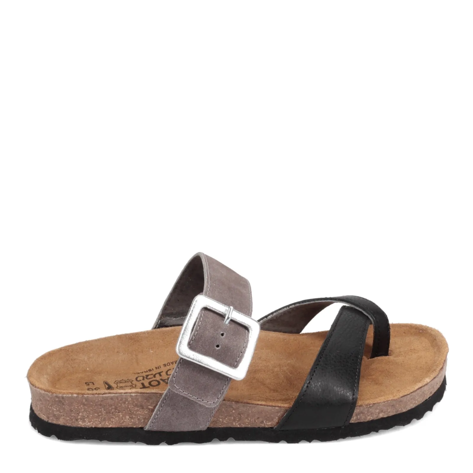 Naot Womens Fresno Toe Loop Sandal- Black/Taupe Leather