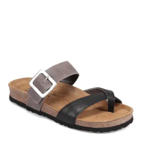 Naot Womens Fresno Toe Loop Sandal- Black/Taupe Leather