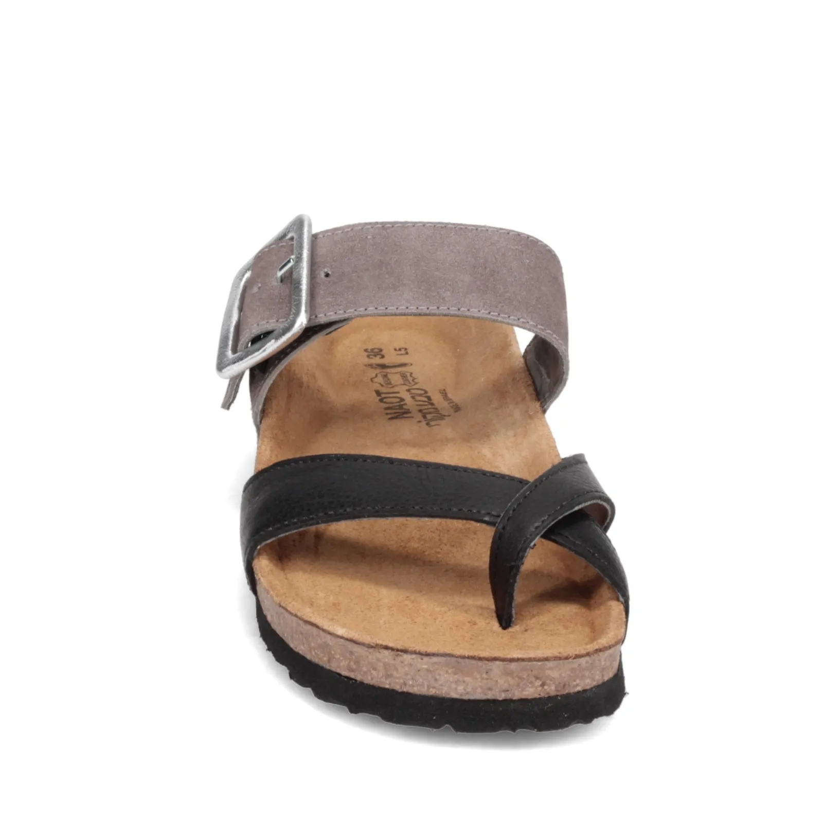 Naot Womens Fresno Toe Loop Sandal- Black/Taupe Leather