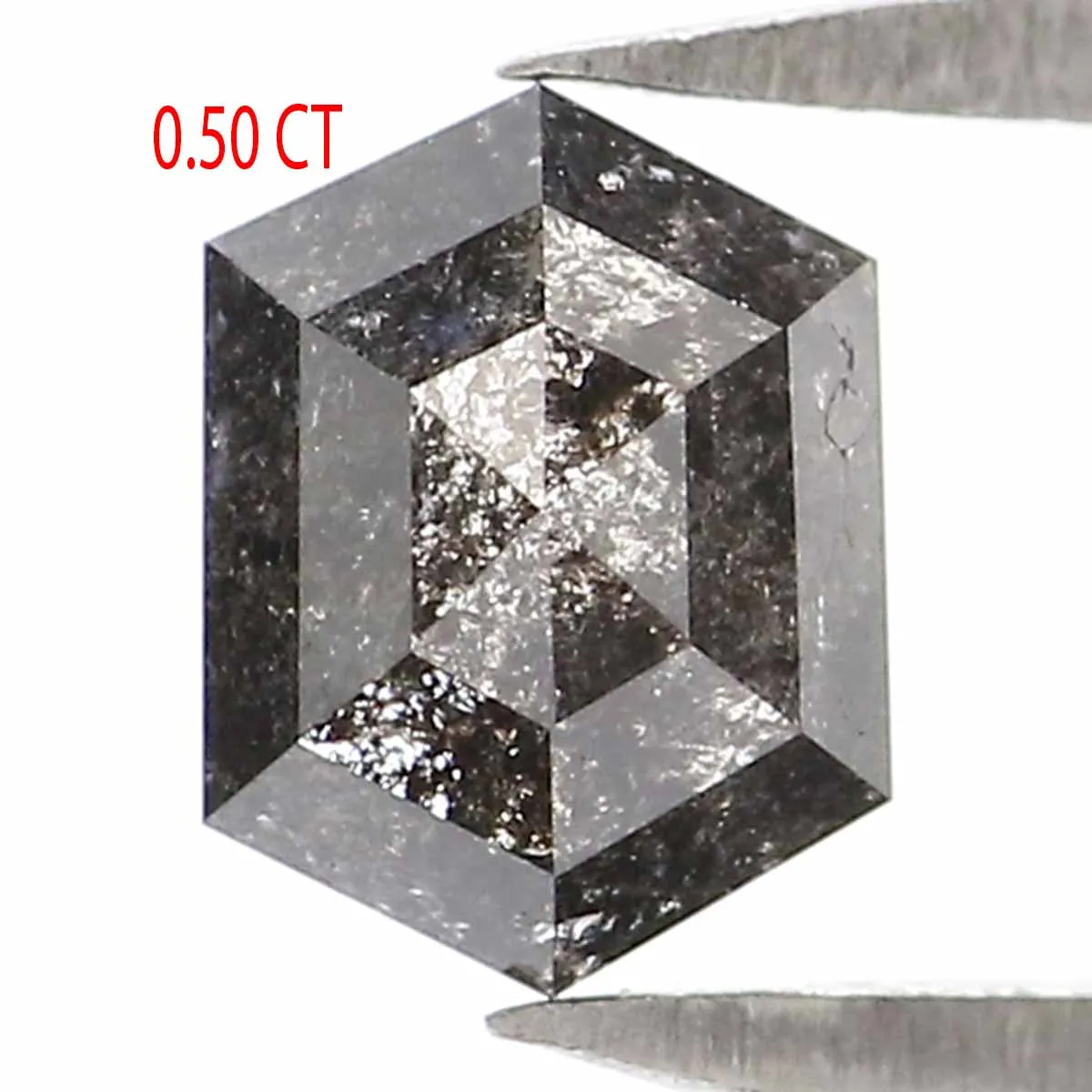 Natural Loose Hexagon Black Grey Salt And Pepper Color Diamond 0.50 CT 5.35 MM Hexagon Shape Rose Cut Diamond KR2541