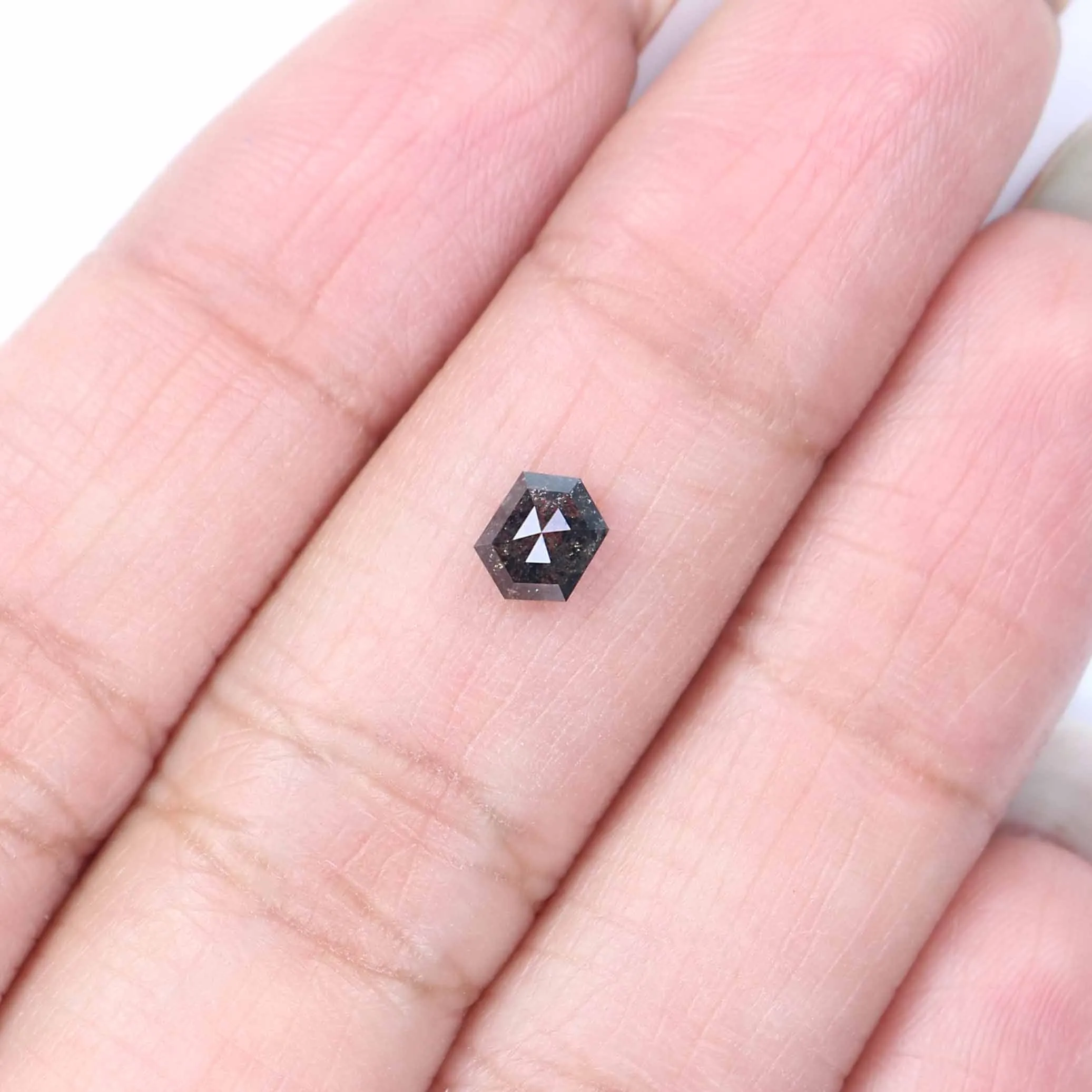 Natural Loose Hexagon Black Grey Salt And Pepper Color Diamond 0.50 CT 5.35 MM Hexagon Shape Rose Cut Diamond KR2541