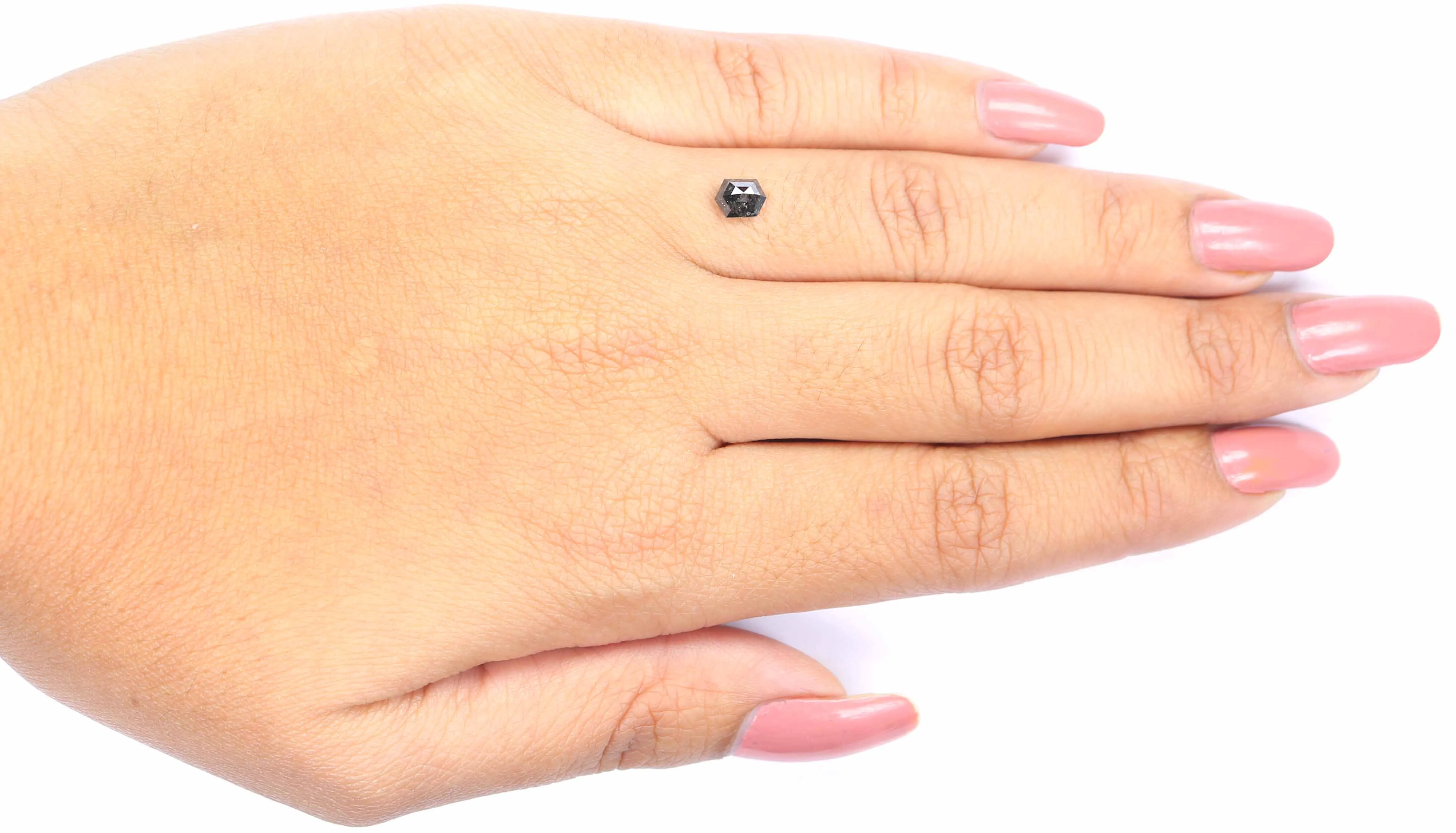 Natural Loose Hexagon Black Grey Salt And Pepper Color Diamond 0.50 CT 5.35 MM Hexagon Shape Rose Cut Diamond KR2541