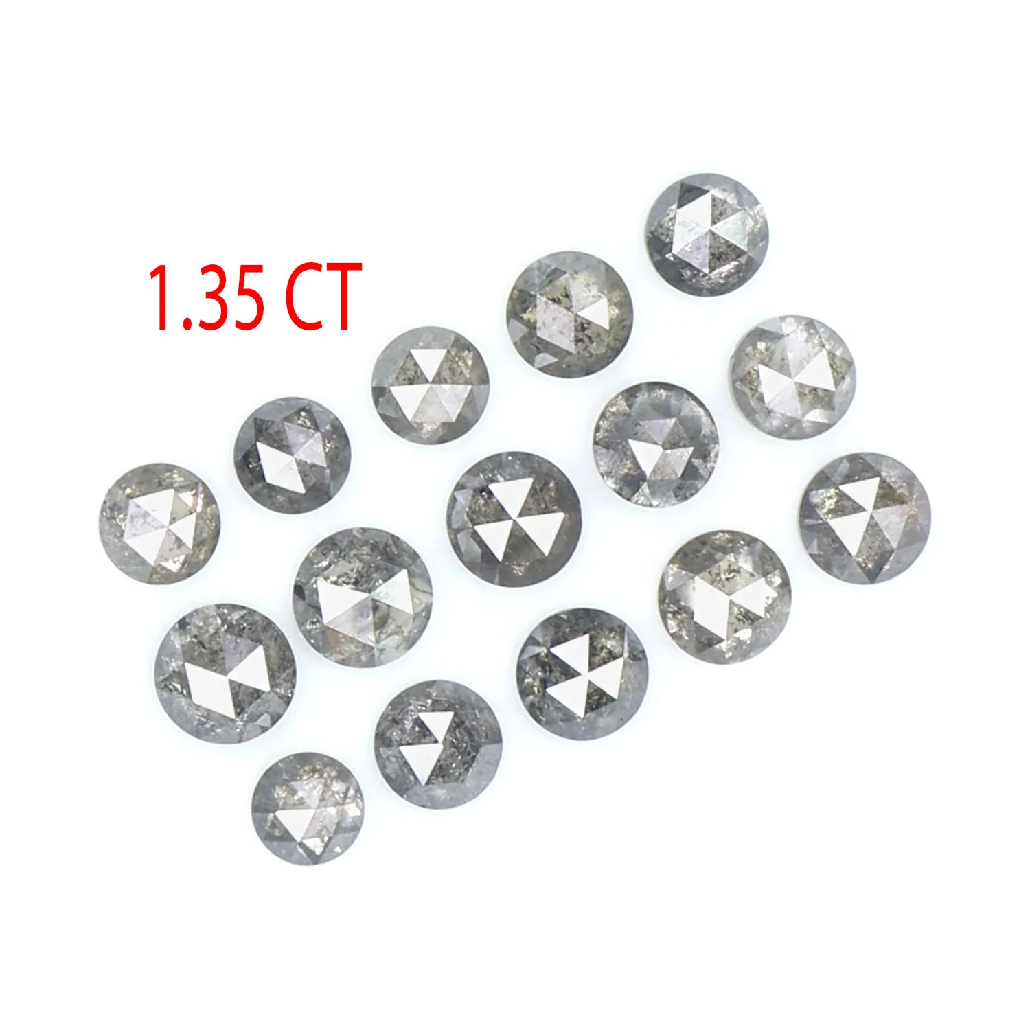 Natural Loose Round Rose Cut Salt And Pepper Diamond Black Grey Color 1.35 CT 2.30 MM Rose Cut Shape Diamond L2385