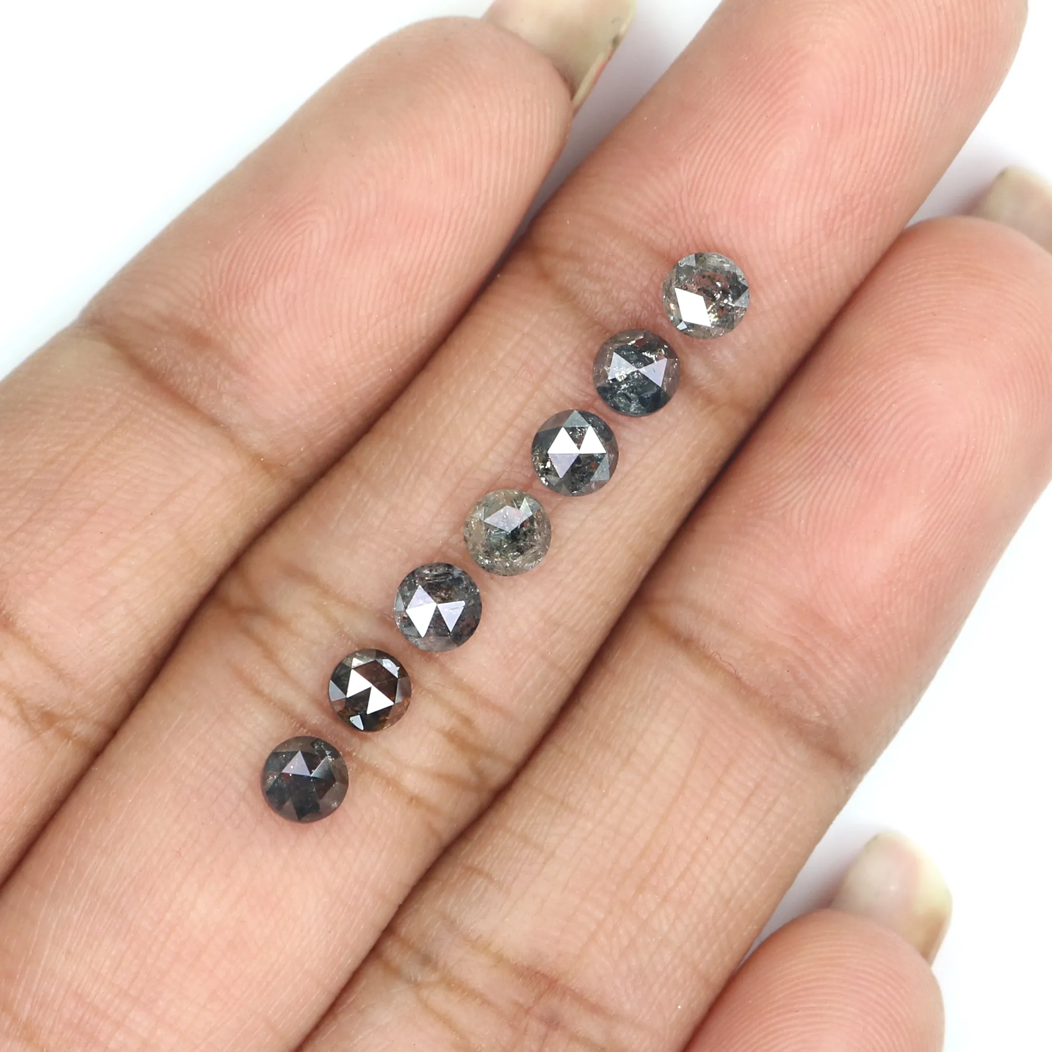 Natural Loose Round Rose Cut Salt And Pepper Diamond Black Grey Color 1.86 CT 3.64 MM Rose Cut Shape Diamond L2383