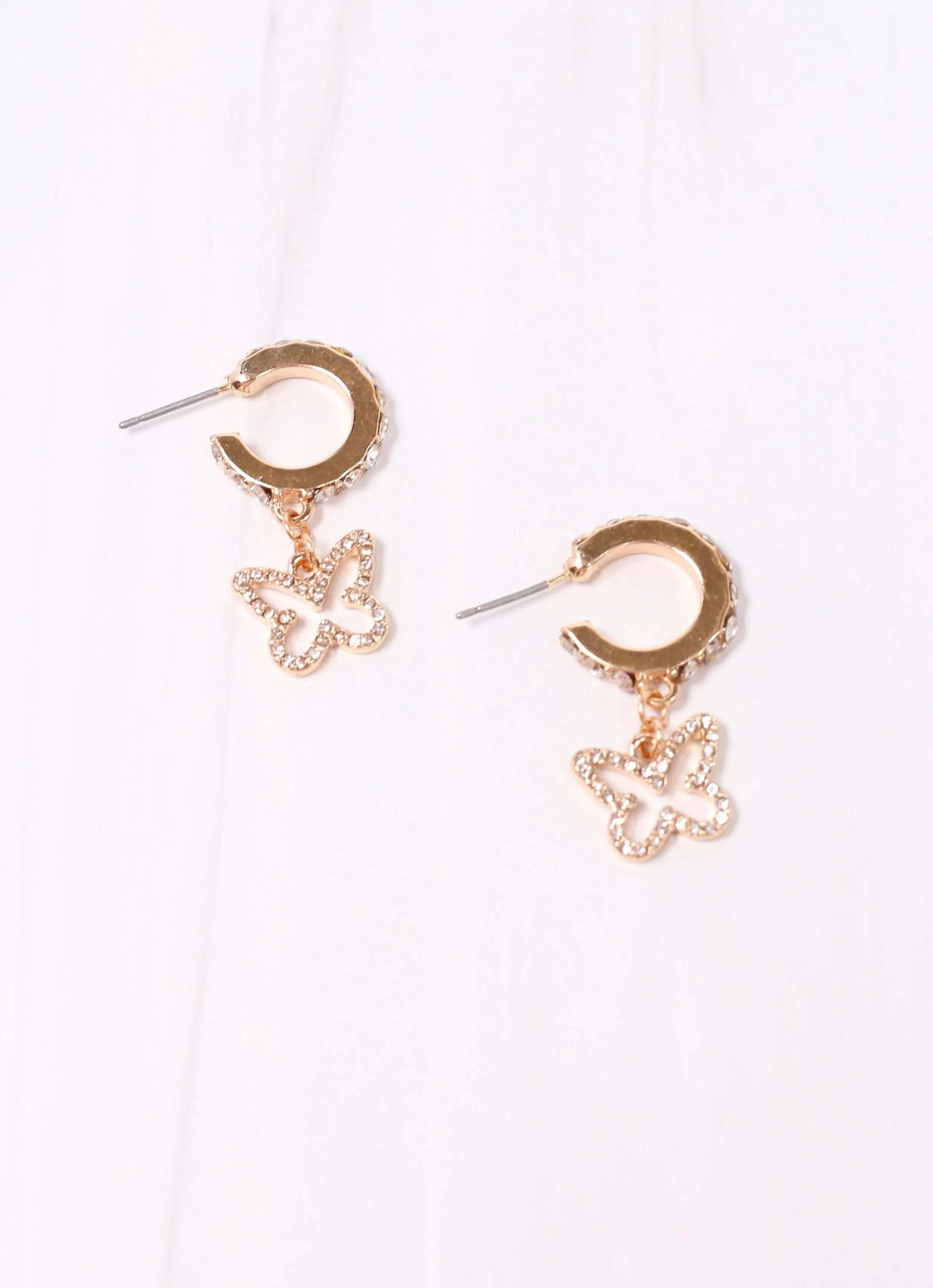 Oleson CZ Butterfly Hoop Earring GOLD