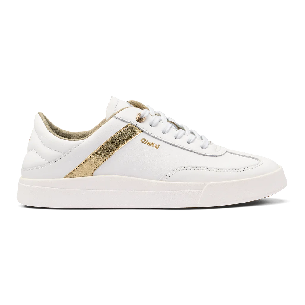 Olukai Women’s Ha’upu Leather Sneakers-White/Gold