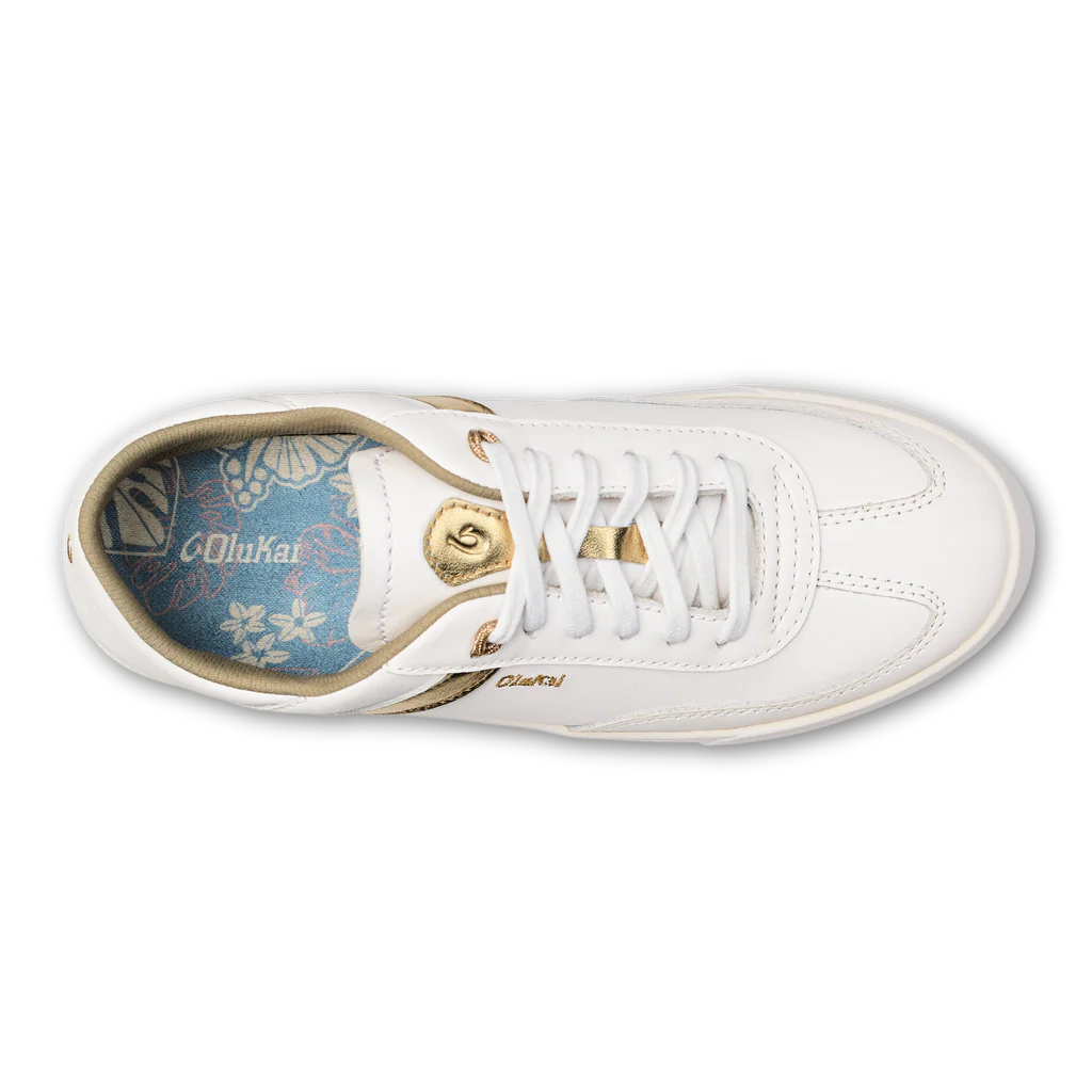 Olukai Women’s Ha’upu Leather Sneakers-White/Gold