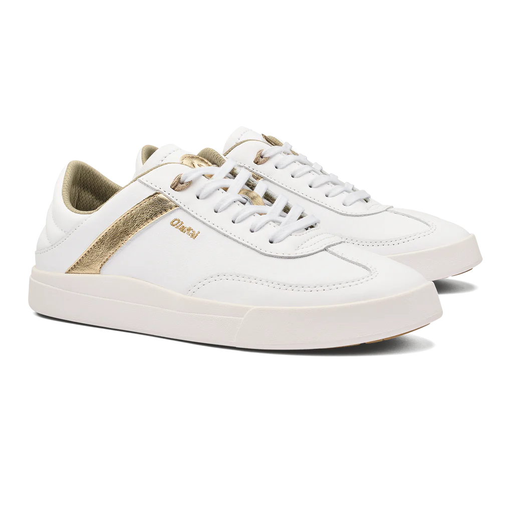 Olukai Women’s Ha’upu Leather Sneakers-White/Gold