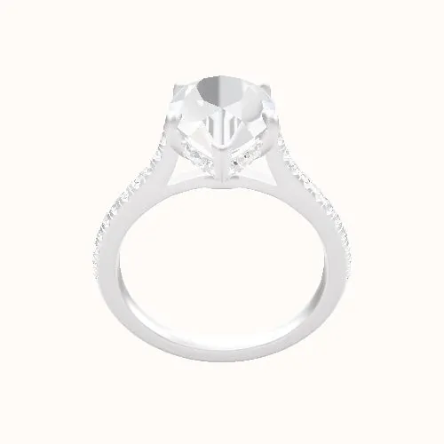 Pave Cathedral Engagement Ring With Low Set Pave  Hidden Halo Head