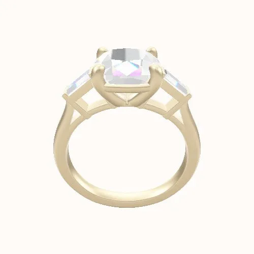 Plain Band with Baguette Sidestones Engagement Ring With Low Set Four Prong Head