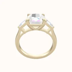 Plain Band with Baguette Sidestones Engagement Ring With Low Set Four Prong Head